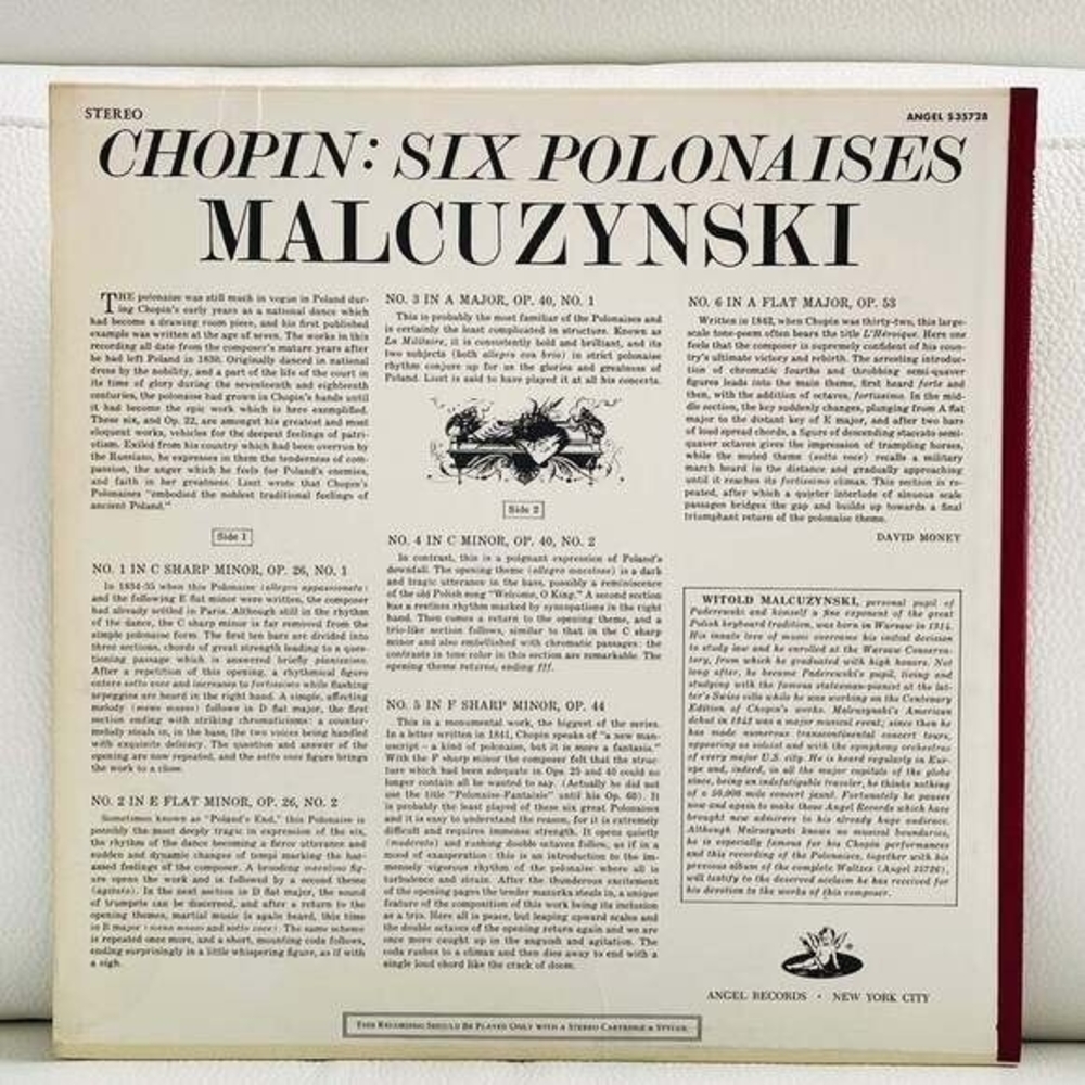LP Malcuzynsky, Chopin -Chopin 6 Polonaises Vinyl Record - Picture 2 of 2